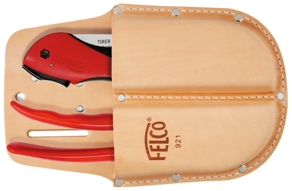 Felco 921 læder etui, dobbelt, med bæltestrop og clips, side by side, læder