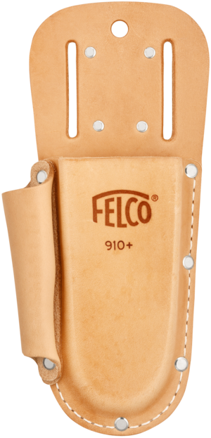 Felco 910+ med bæltestrop og clips. Med plads til sliber